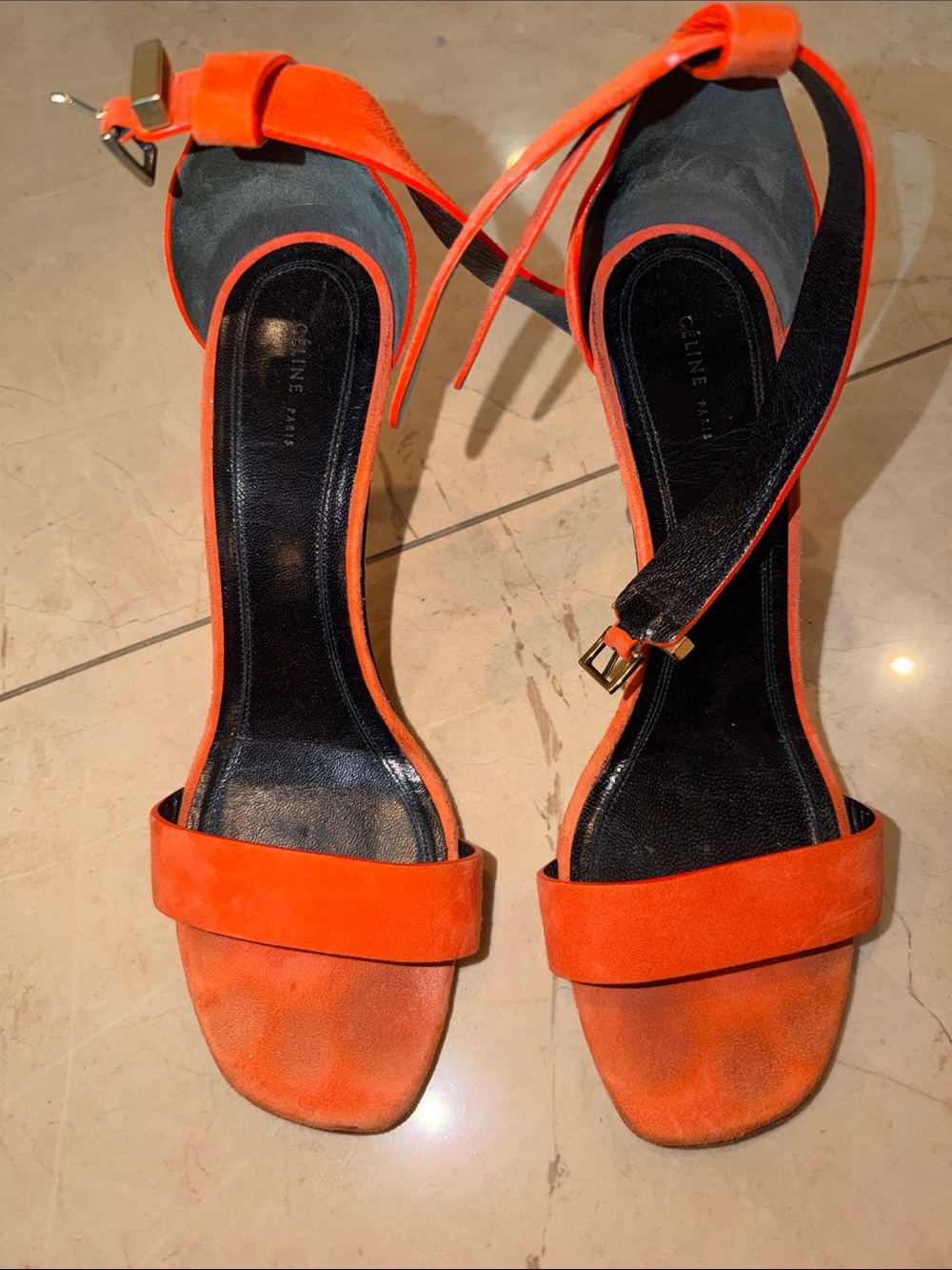 Celine Orange Suede Ankle-Strap Sandals size 39